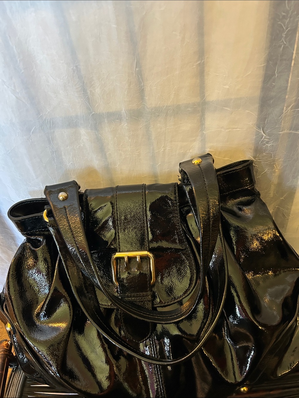 Dooney & Bourke Black Patent Tote with Gold Buckle - Picture 10 of 12